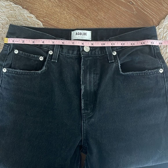 Agolde Black Distressed High Rise Straight Leg Fray Hem Cherie Jeans | 28 - Picture 5 of 10